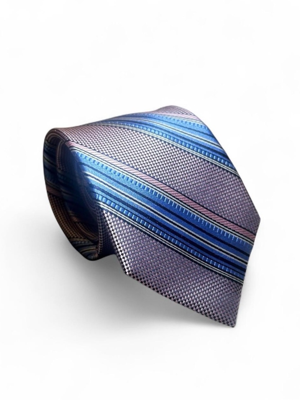 Ike Behar Mens Tie Blue Purple Pink Striped Silk Geometric Dress Necktie Suit